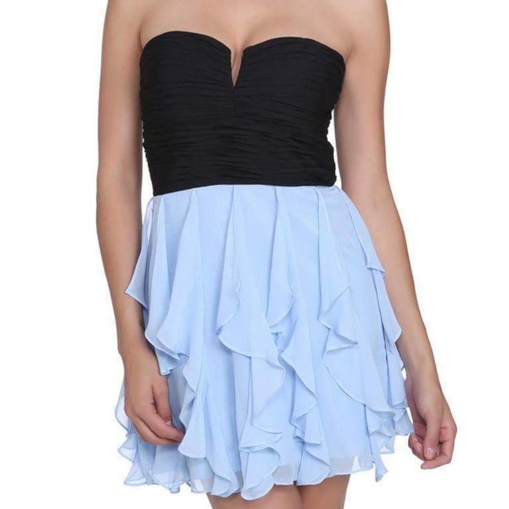 Arden B Black Blue Cascade Ruffles Mini Dress XS